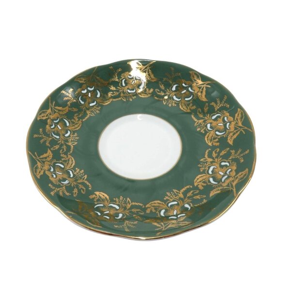ROYAL GRAFTON Teacup and Saucer Set Elegant Green Gold Floral Vintage - Picture 7 of 12